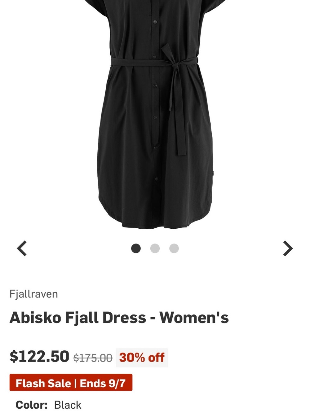 Fjallraven Black Midi Shirt Dress with Tie Waist
